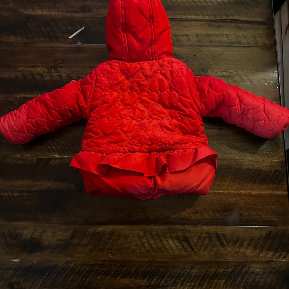 Jessica Simpson Toddler Red Puffer Jacket Ruffle Hooded Size 12 Months